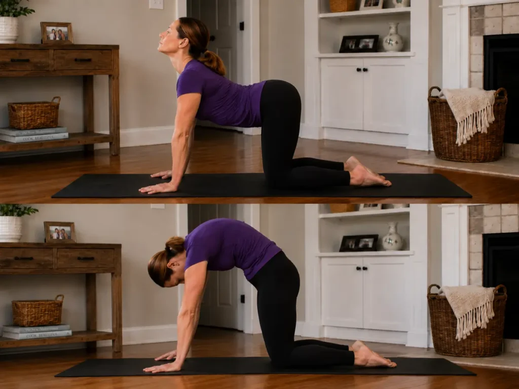 12 basic yoga poses for beginners cat cow stretch marjaryasana bitilasana steps