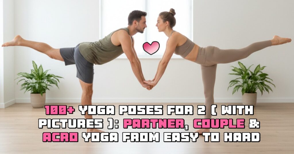 Partner yoga couple practicing balancing pose together indoors