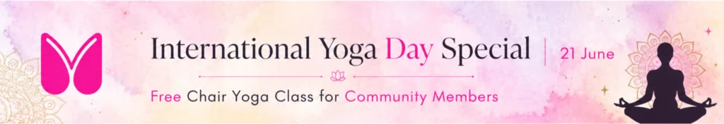 Mindfullyoga International Yoga Day special banner offering one free online Chair Yoga class plus 25% off membership with only 30 spots available for beginners, seniors, and anyone looking to improve mobility and well-being.