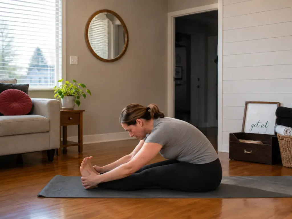 Seated Forward Fold beginner yoga stretch improving flexibility and posture during morning yoga practice