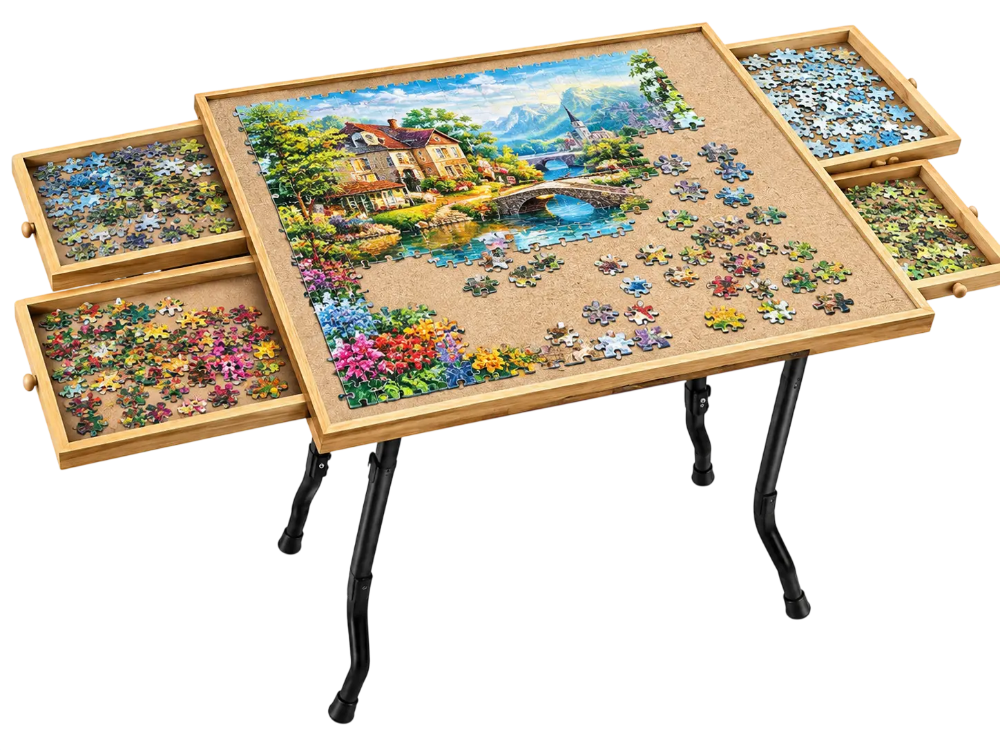 Bits and Pieces Original Wooden Puzzle Board with Drawers